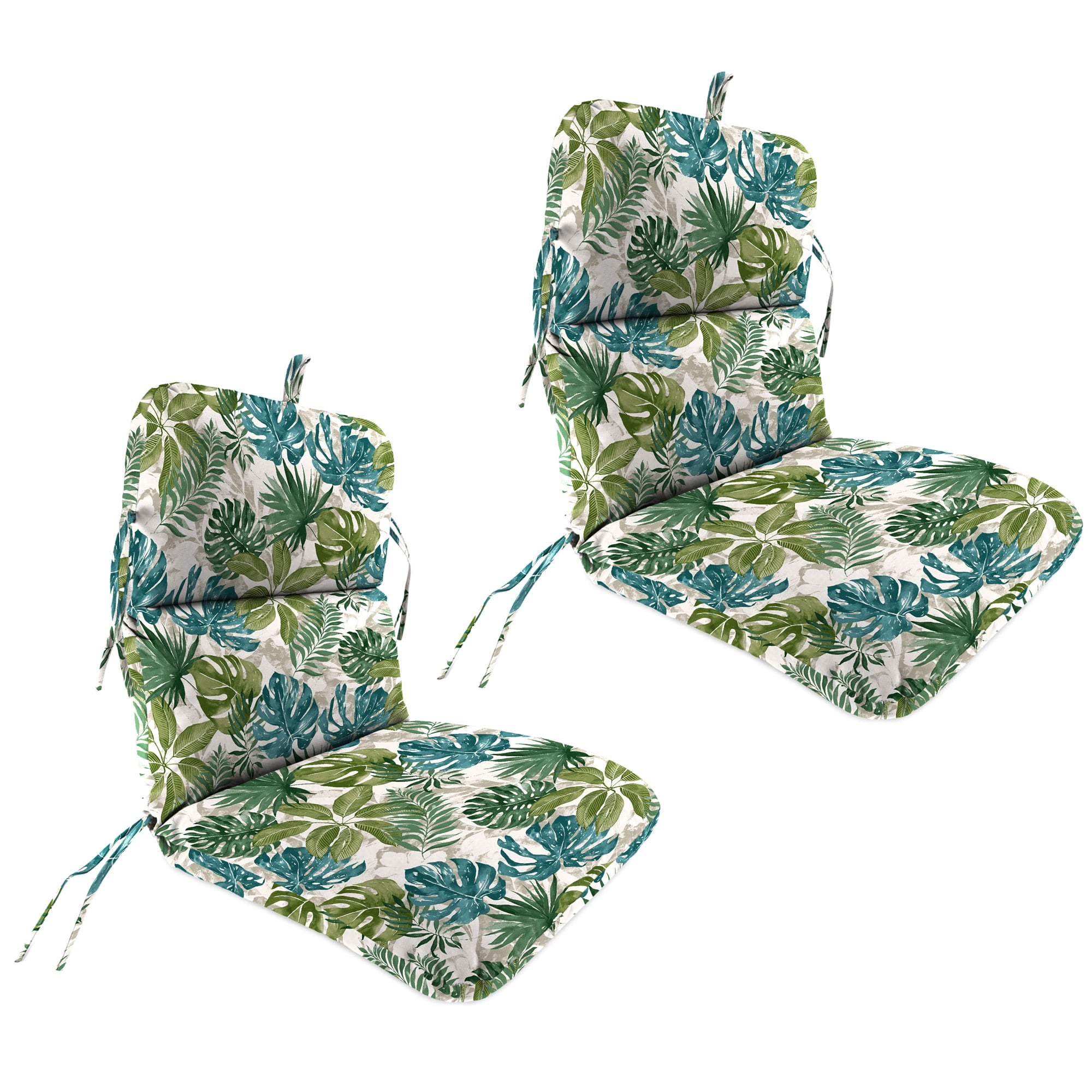 Jordan Manufacturing 45" x 22" Piermont Palm Multicolor Leaves Rectangular Outdoor Chair Cushion with Ties and Hanger Loop (2 Pack)