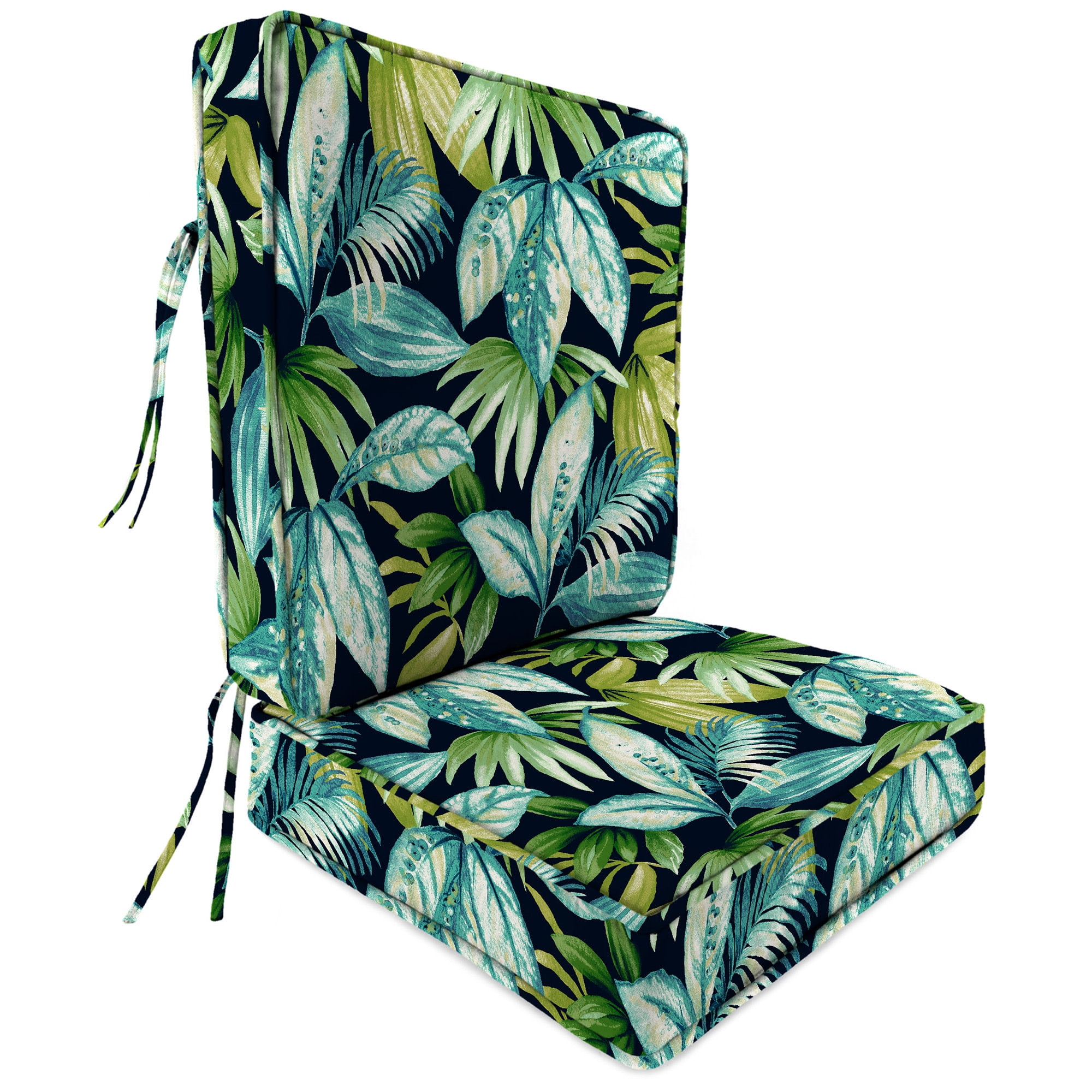 Jordan Manufacturing 45" x 22" Seneca Navy Leaves Rectangular Outdoor Deep Seating Chair Seat and Back Cushion with Ties and Welt