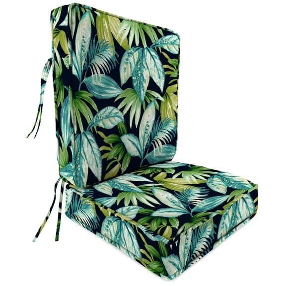 Jordan Manufacturing 45" x 22" Seneca Navy Leaves Rectangular Outdoor Deep Seating Chair Seat and Back Cushion with Ties and Welt