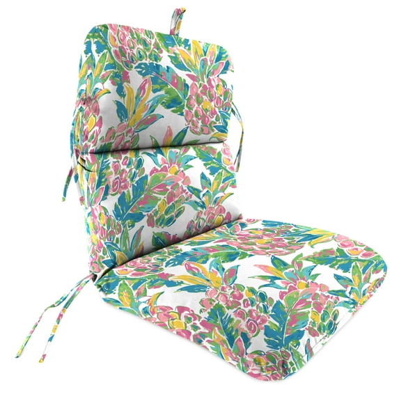 Jordan Manufacturing 45" x 22" Via Garden Multicolor Tropical Rectangular Outdoor Chair Cushion with Ties and Hanger Loop