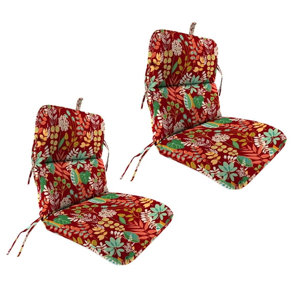 Jordan Manufacturing 45" x 22" Windcrest Mulberry Maroon Leaves Rectangular Outdoor Chair Cushion with Ties and Hanger Loop (2 Pack)