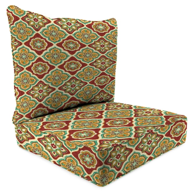 Jordan Manufacturing 46.5" x 24" Adonis Jewel Crimson Medallion Rectangular Outdoor Deep Seat Chair Cushion Set with Welt