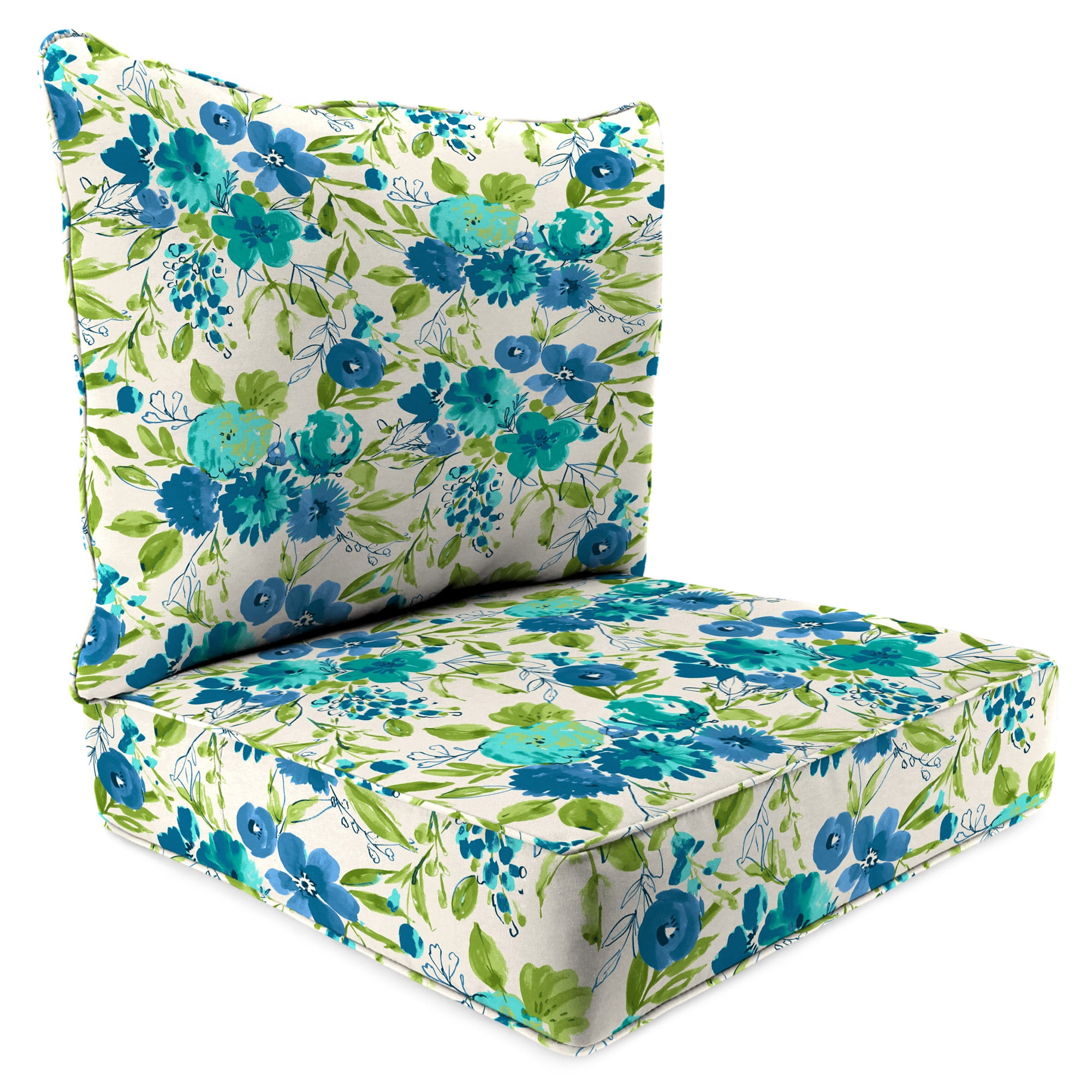 Jordan Manufacturing 46.5" x 24" Bettina Aqua Cream Floral Rectangular Outdoor Deep Seat Chair Cushion Set with Welt