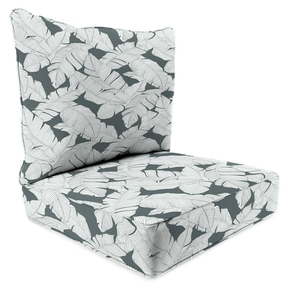 Jordan Manufacturing 46.5" x 24" Carano Stone Grey Leaves Rectangular Outdoor Deep Seat Chair Cushion Set with Welt