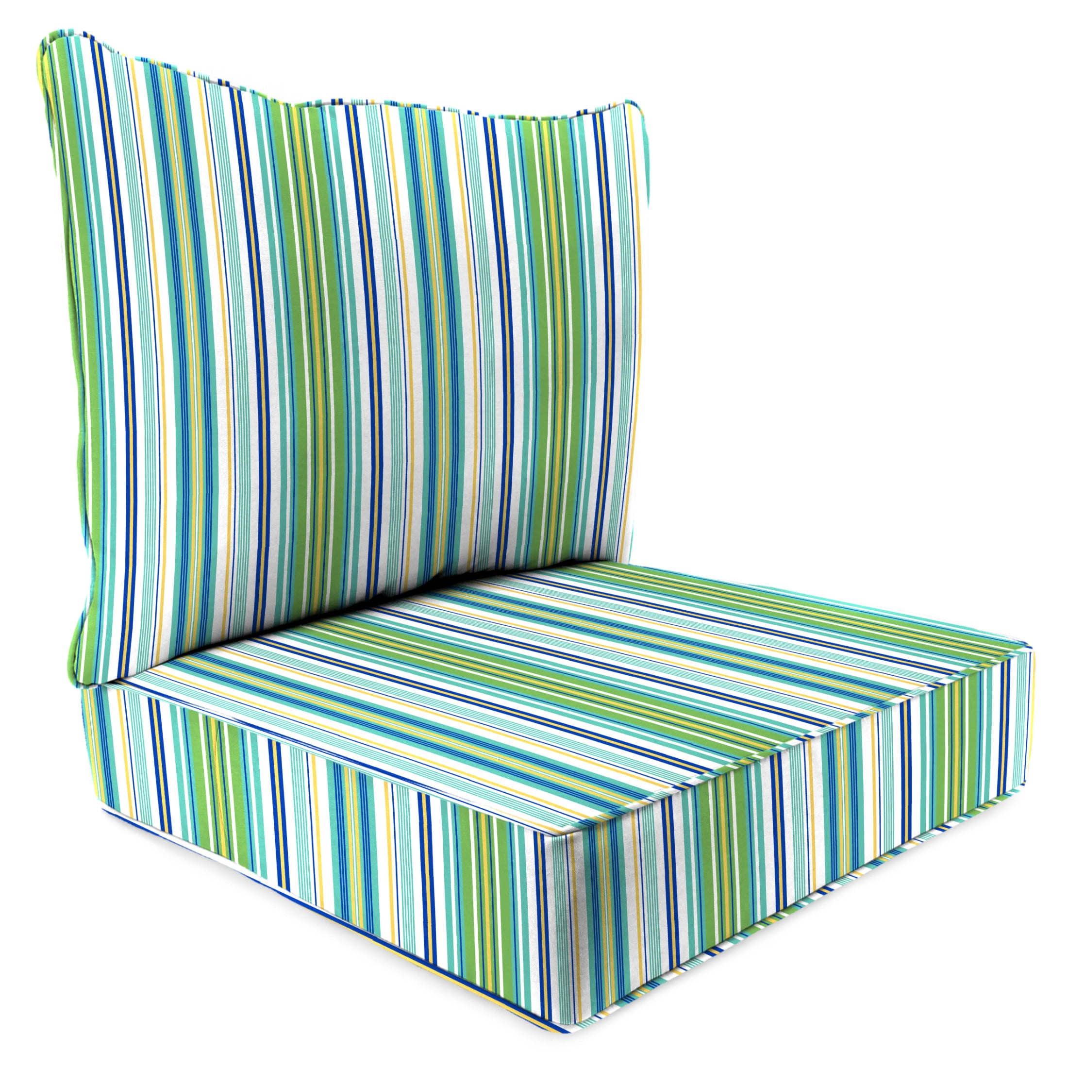 Clique Fresco Blue and Green Stripe Outdoor Deep Seat Chair Cushion Set
