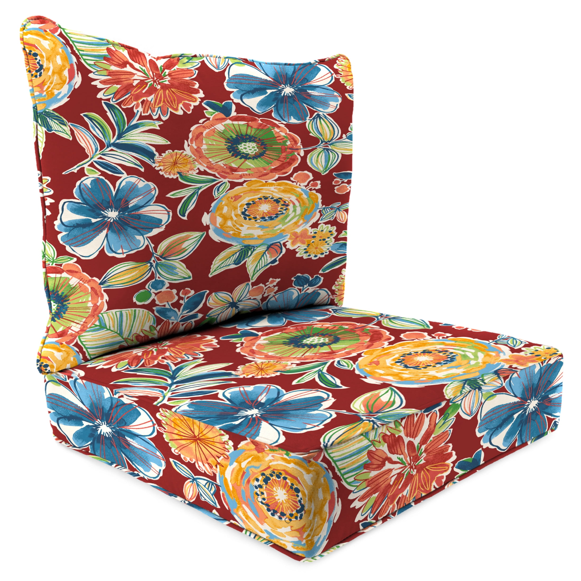 Colsen Berry Red Floral Outdoor Deep Seat Chair Cushion Set