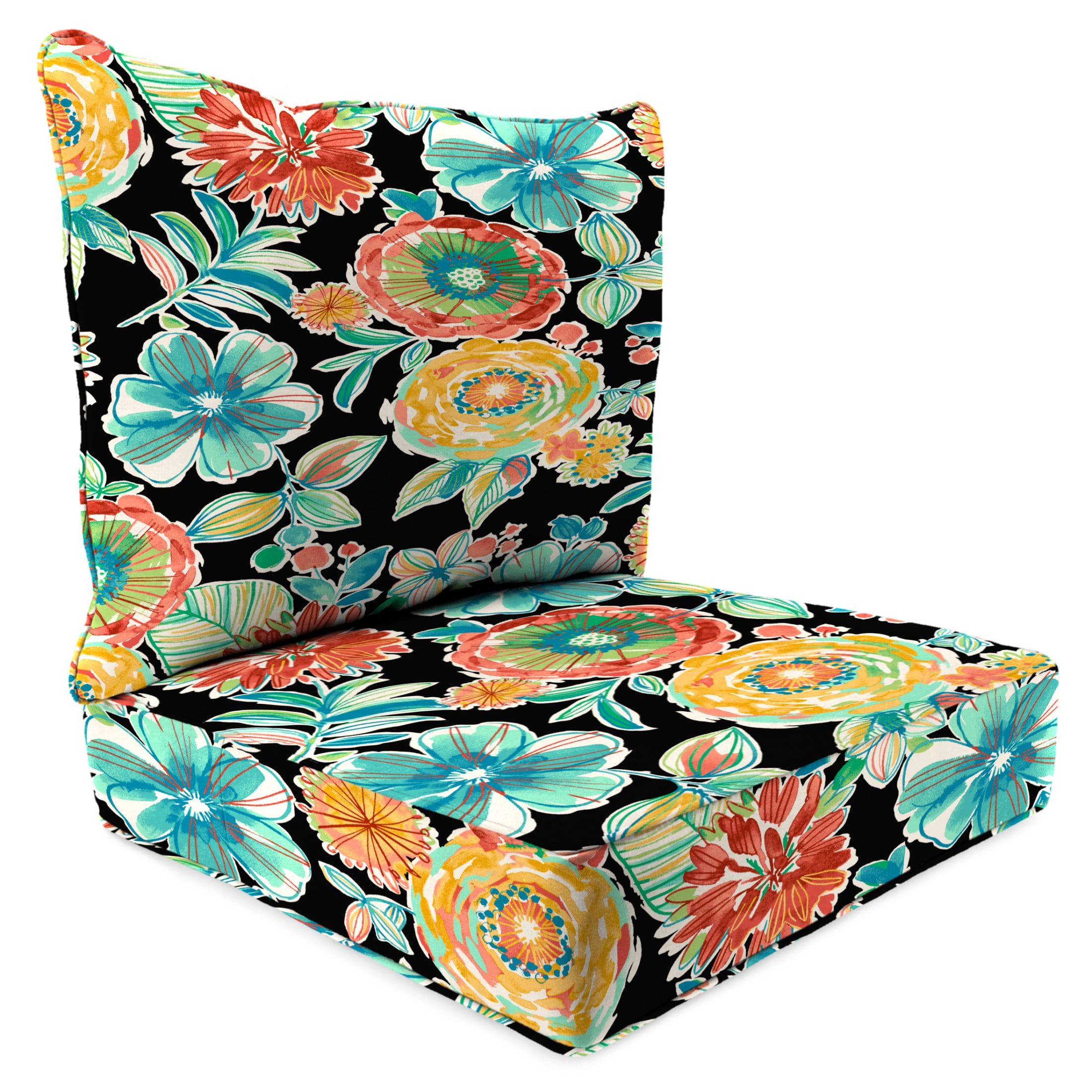 Jordan Manufacturing 46.5" x 24" Colsen Noir Black Floral Rectangular Outdoor Deep Seat Chair Cushion Set with Welt