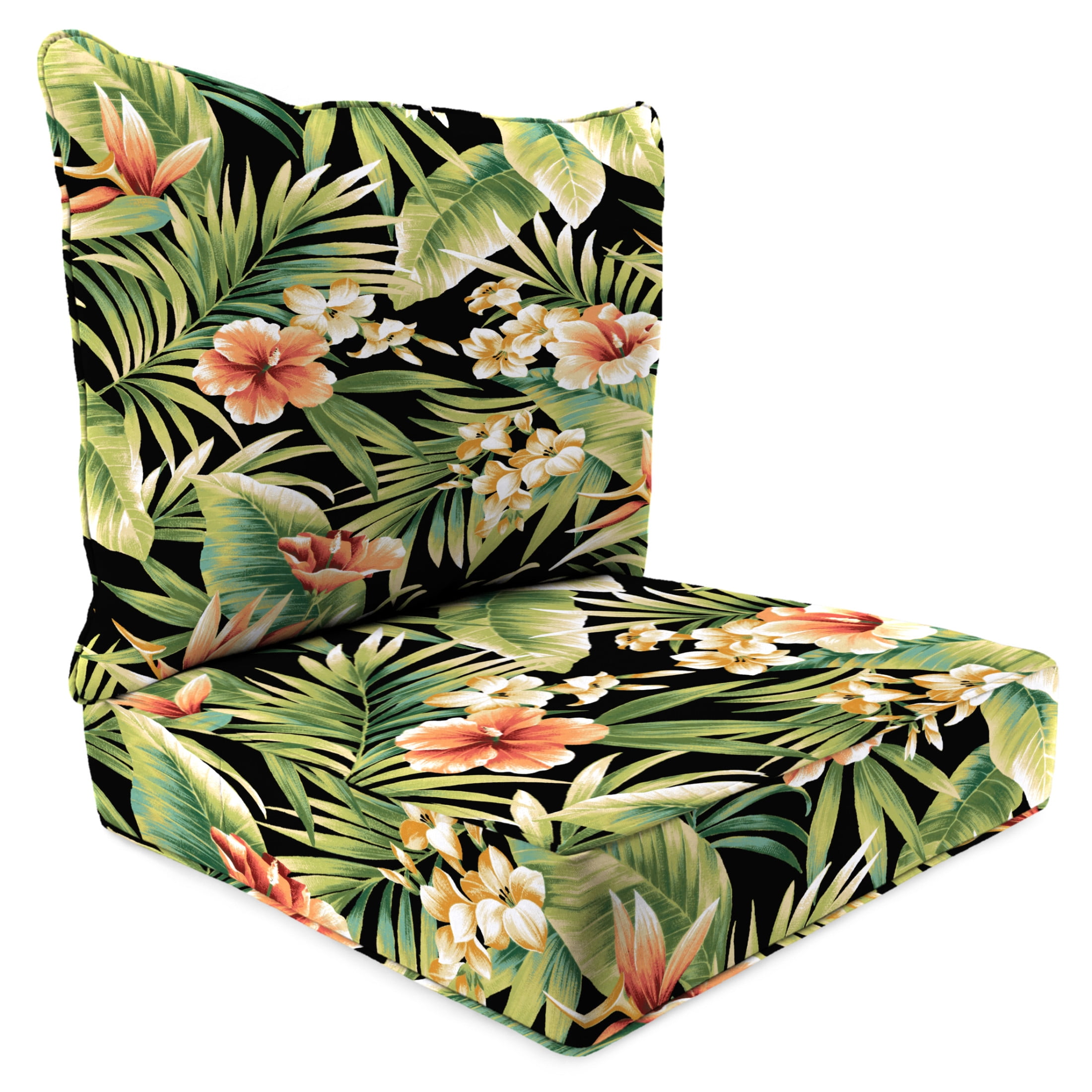Jordan Manufacturing 46.5" x 24" Cypress Midnight Black Leaves Rectangular Outdoor Deep Seat Chair Cushion Set with Welt