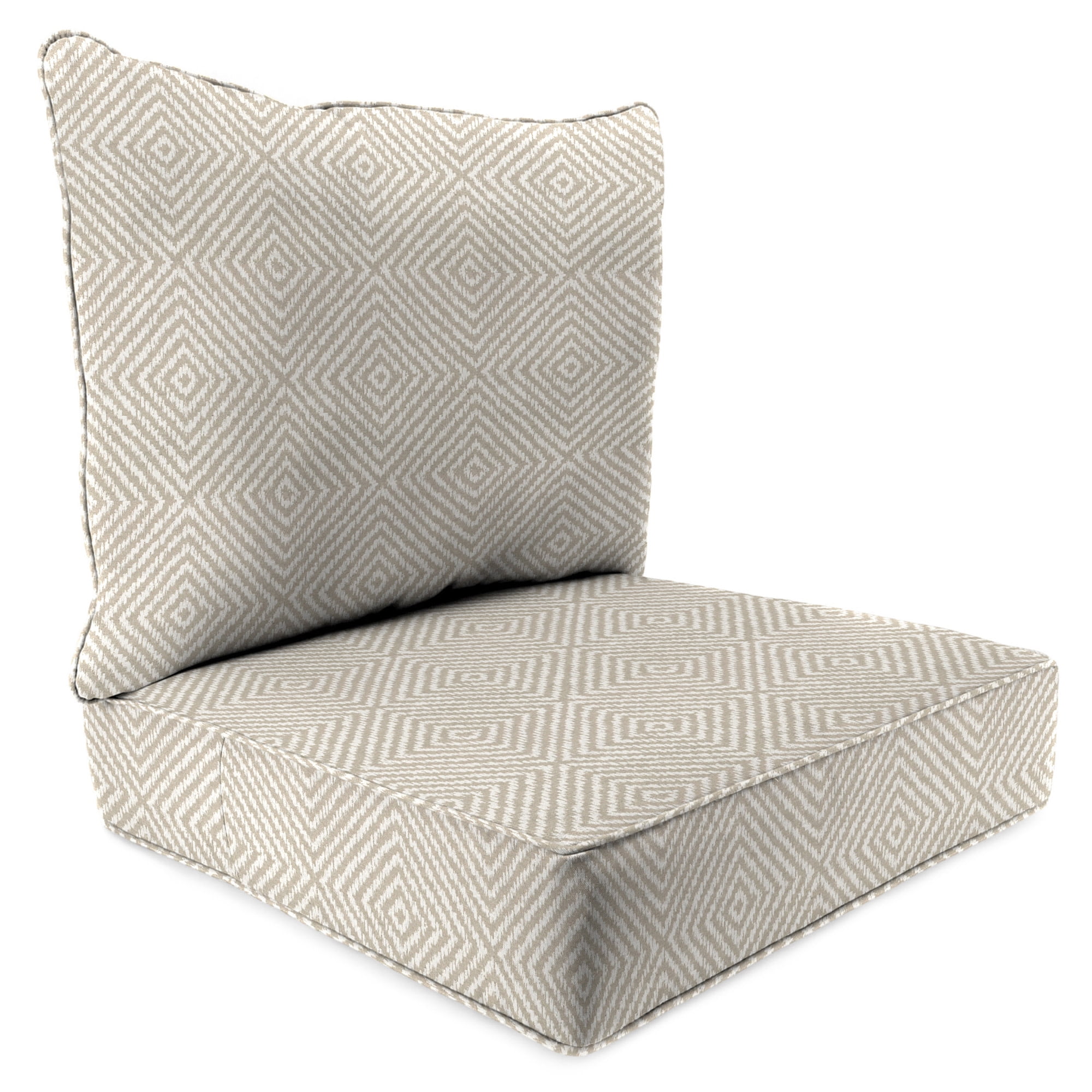 Jordan Manufacturing 46.5" x 24" Encore Birch Taupe Diamond Rectangular Outdoor Deep Seat Chair Cushion Set with Welt