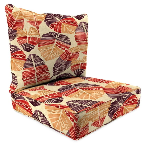 Jordan Manufacturing 46.5" x 24" Hixon Sunset Beige Leaves Rectangular Outdoor Deep Seat Chair Cushion Set with Welt