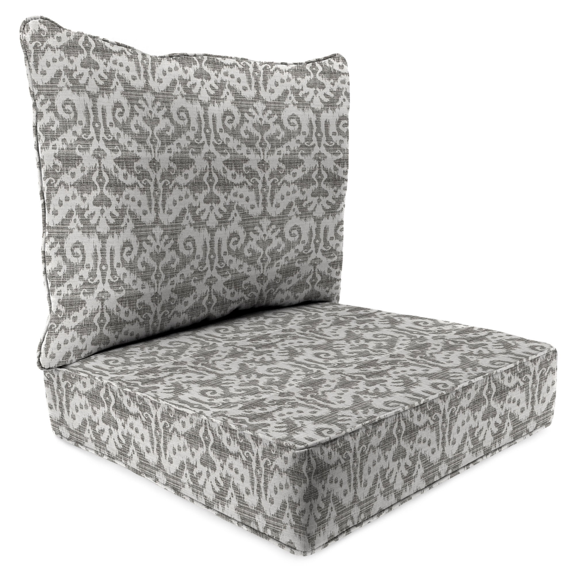 Jordan Manufacturing 46.5" x 24" Jeness Pewter Gray Damask Rectangular Outdoor Deep Seat Chair Cushion Set with Welt