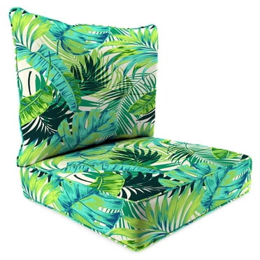 Jordan Manufacturing 46.5" x 24" Kadir Iceberg Green Leaves Rectangular Outdoor Deep Seat Chair Cushion Set with Welt