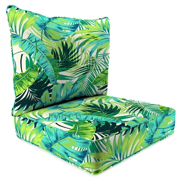 Jordan Manufacturing 46.5" x 24" Kadir Iceberg Green Leaves Rectangular Outdoor Deep Seat Chair Cushion Set with Welt