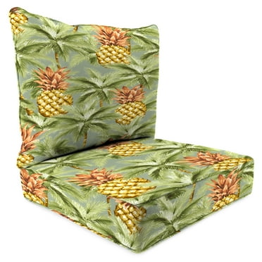 Jordan Manufacturing 46.5" x 24" Luau Breeze Green Tropical Rectangular Outdoor Deep Seat Chair Cushion Set with Welt