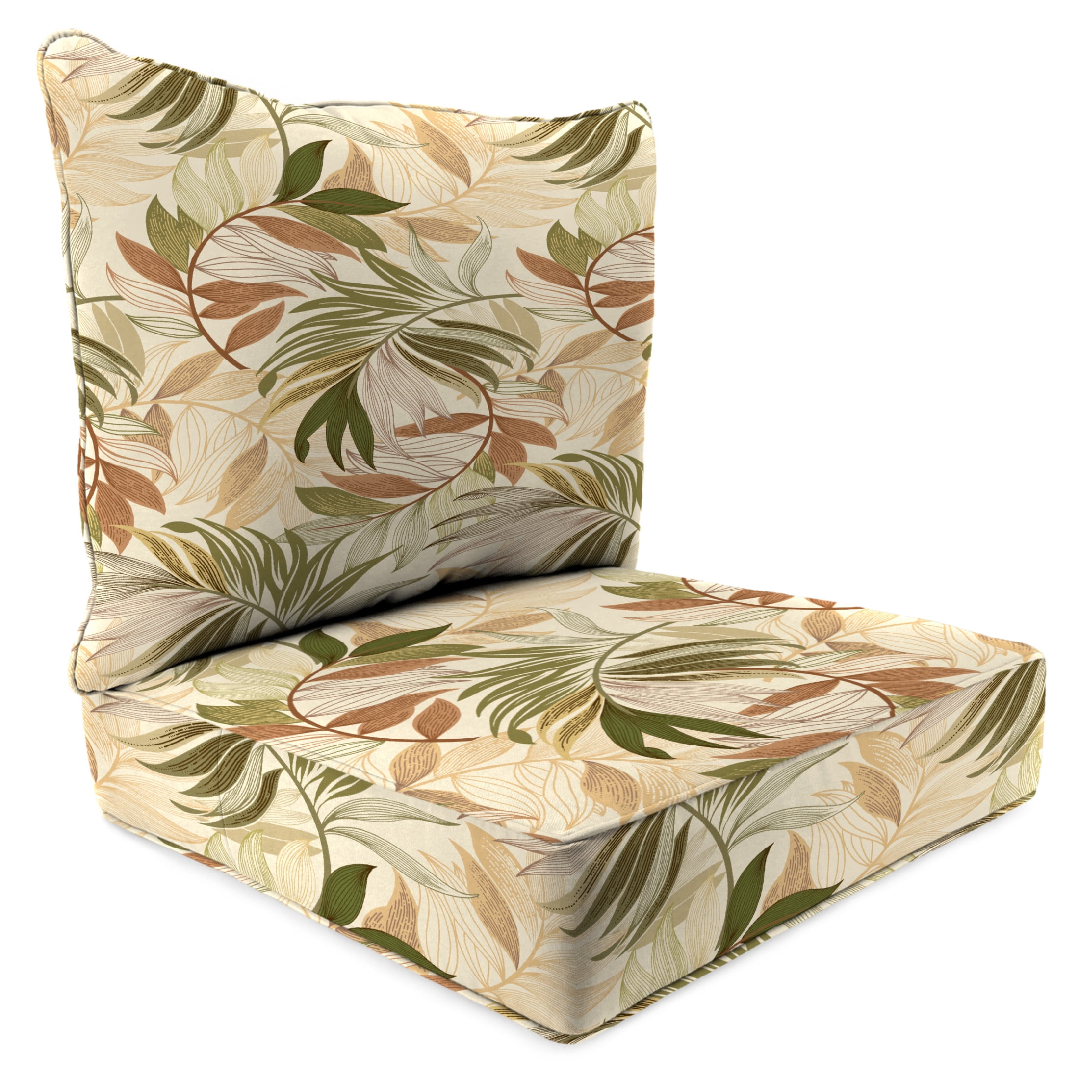 Jordan Manufacturing 46.5" x 24" Oasis Nutmeg Beige Leaves Rectangular Outdoor Deep Seat Chair Cushion Set with Welt