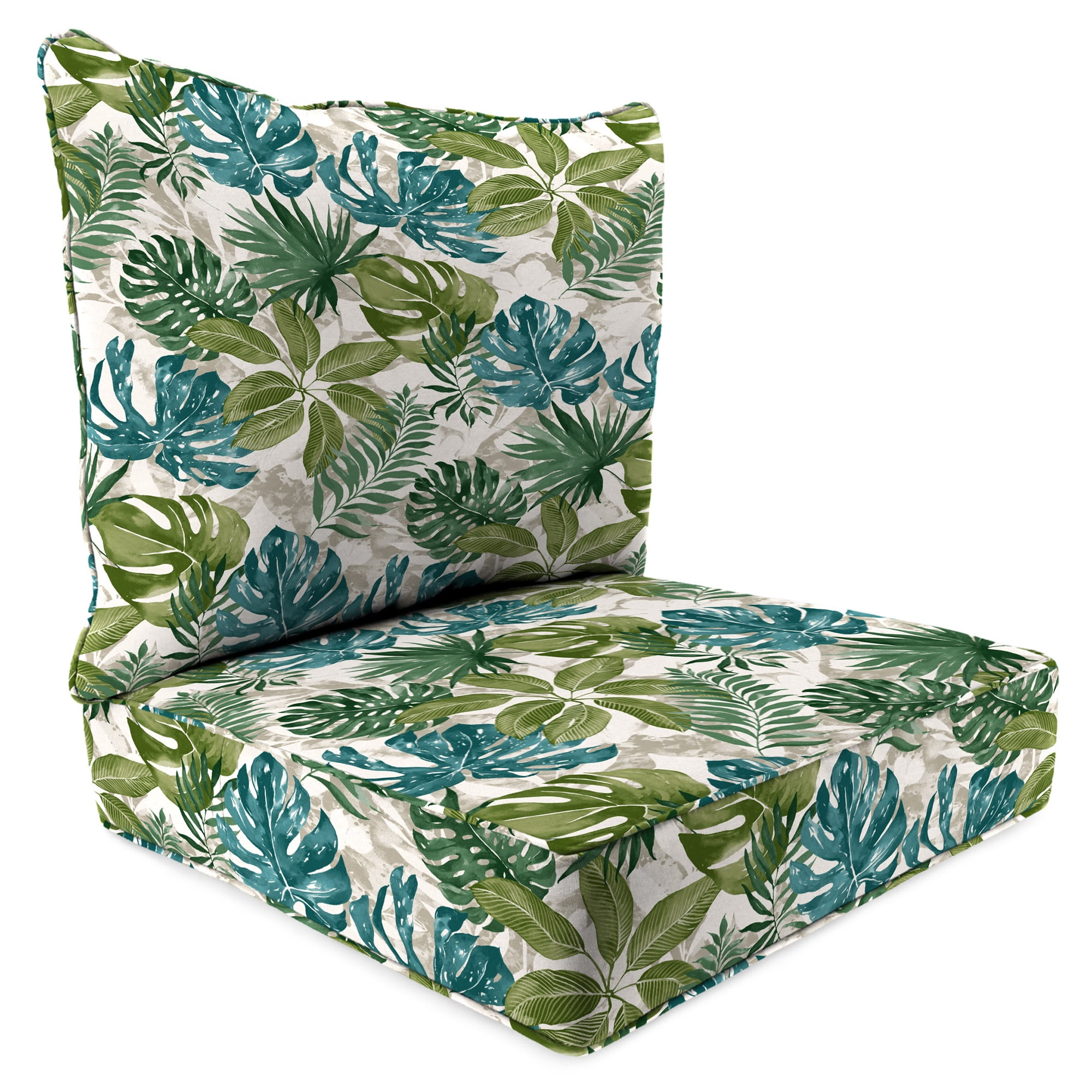 Jordan Manufacturing 46.5" x 24" Piermont Palm Multicolor Leaves Rectangular Outdoor Deep Seat Chair Cushion Set with Welt