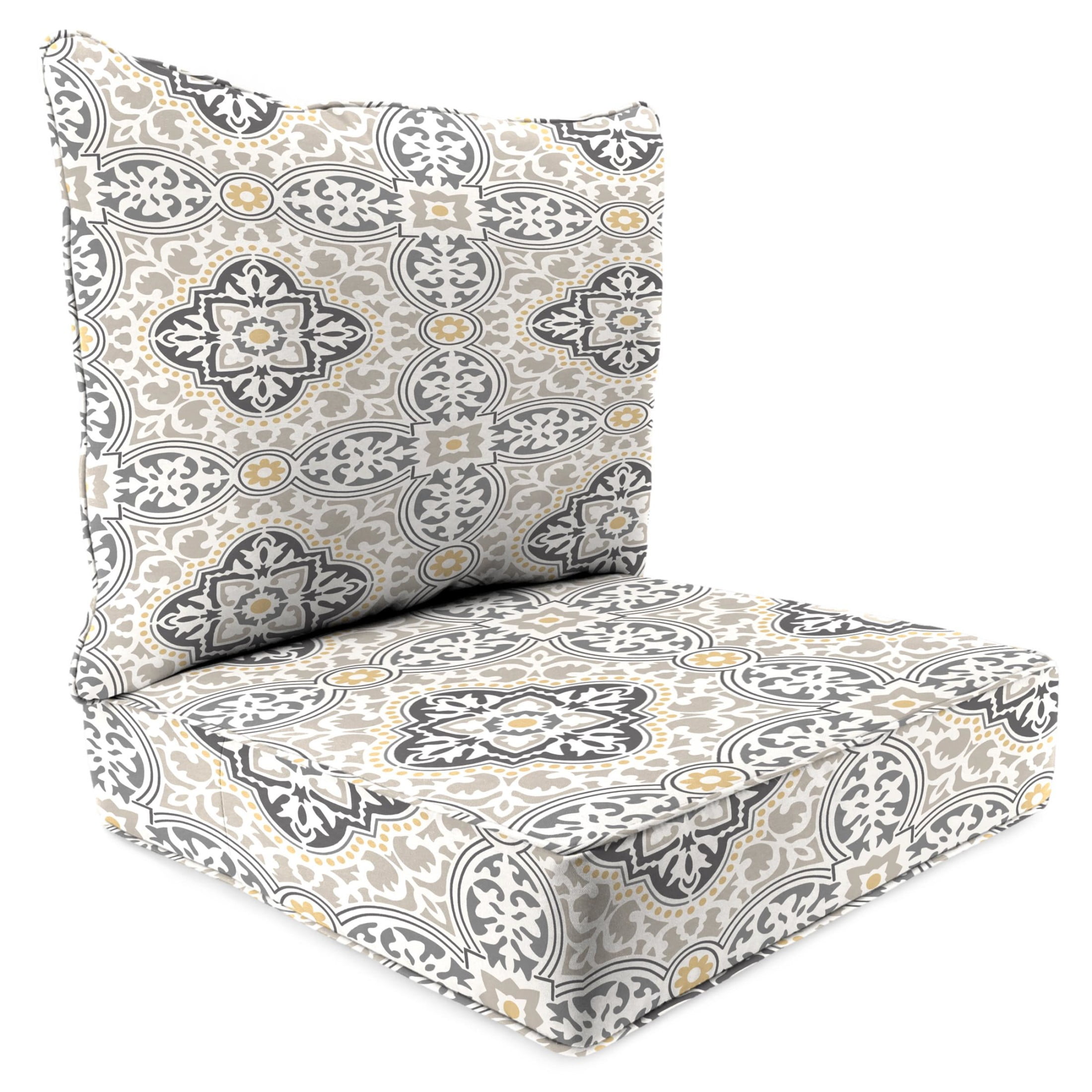 Jordan Manufacturing 46.5" x 24" Rave Grey Quatrefoil Rectangular Outdoor Deep Seat Chair Cushion Set with Welt
