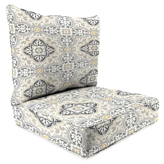 Jordan Manufacturing 46.5" x 24" Rave Grey Quatrefoil Rectangular Outdoor Deep Seat Chair Cushion Set with Welt