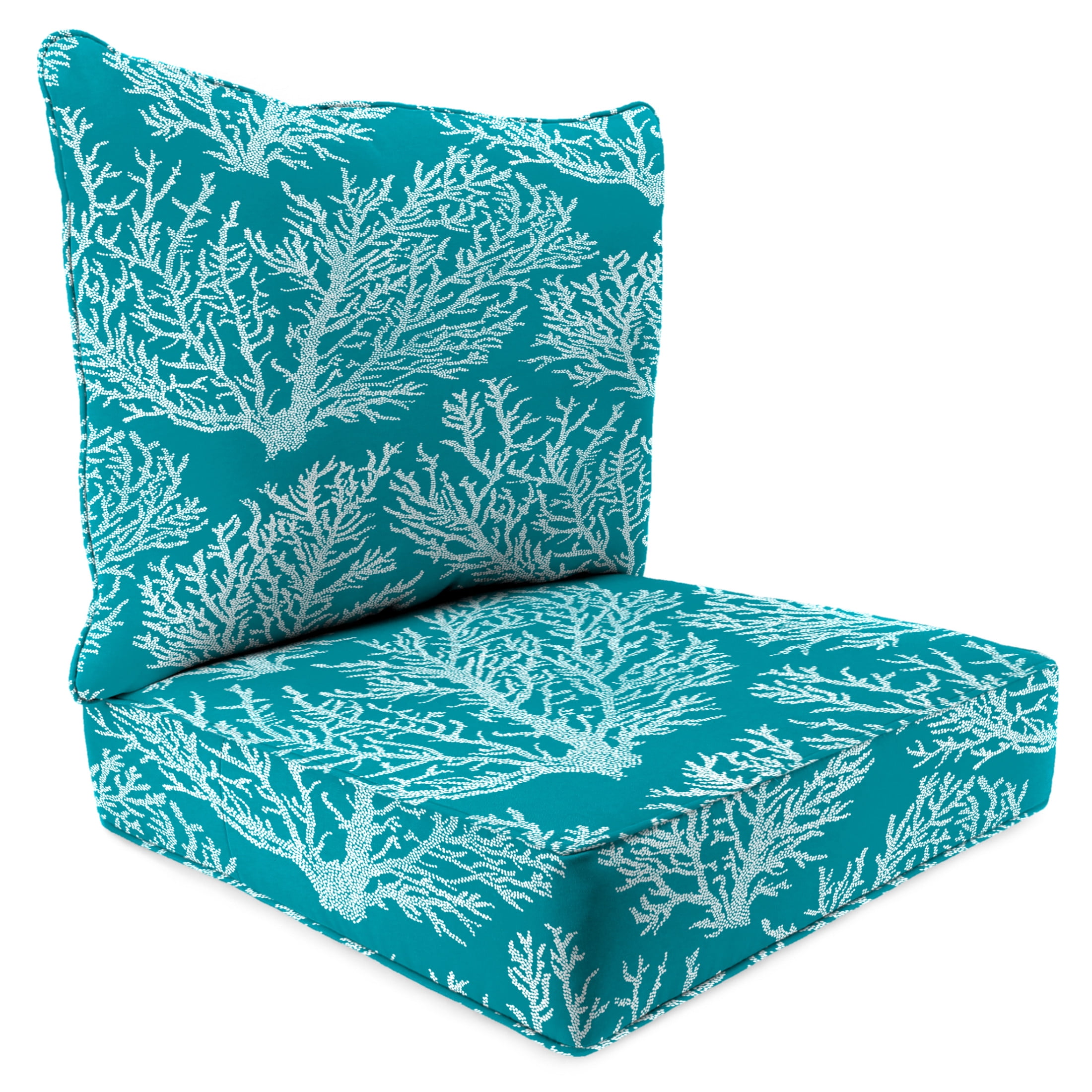 Jordan Manufacturing 46.5" x 24" Seacoral Turquoise Nautical Rectangular Outdoor Deep Seat Chair Cushion Set with Welt