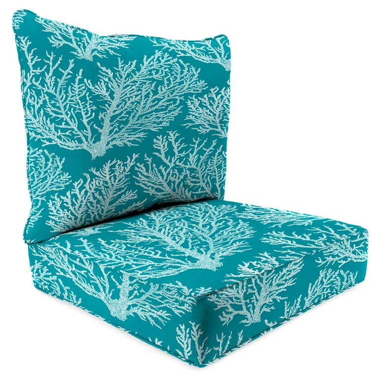 Jordan Manufacturing 46.5 x 24 Seacoral Turquoise Nautical Square Outdoor Deep Seating Patio Seat Cushion and Back Cushion 2 Piece Set Walmart
