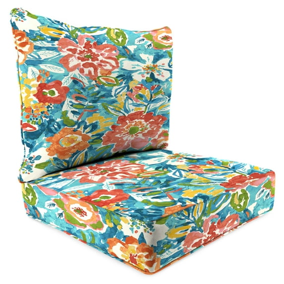 Jordan Manufacturing 46.5" x 24" Sun River Sky Multicolor Floral Rectangular Outdoor Deep Seat Chair Cushion Set with Welt