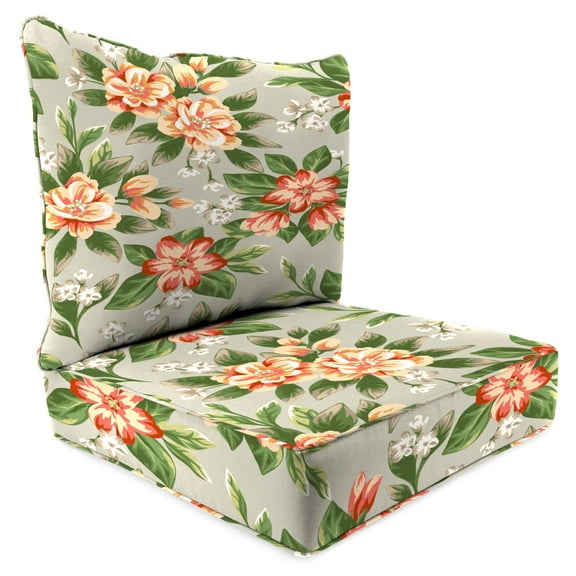Jordan Manufacturing 46.5" x 24" Tori Cedar Grey Floral Rectangular Outdoor Deep Seat Chair Cushion Set with Welt