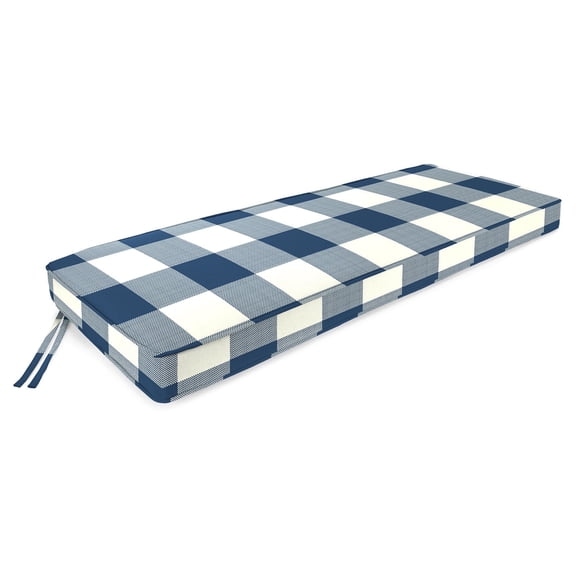 Jordan Manufacturing 46" x 17" Navy Buffalo Check Rectangular Outdoor Settee Swing Bench Cushion with Ties and Welt