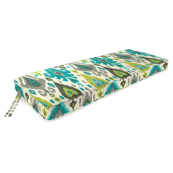 Jordan Manufacturing 46" x 17" Paso Turquoise Multicolor Ikat Rectangular Outdoor Settee Swing Bench Cushion with Ties and Welt