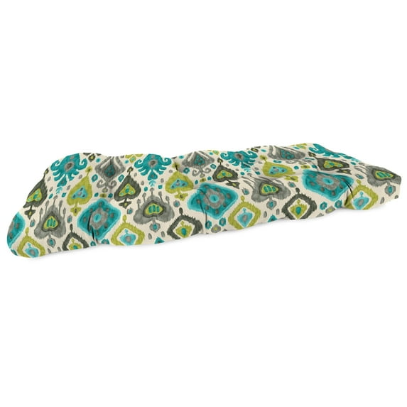 Jordan Manufacturing 46" x 19" Paso Turquoise Multicolor Ikat Rectangular Tufted Outdoor Wicker Settee Bench Cushion