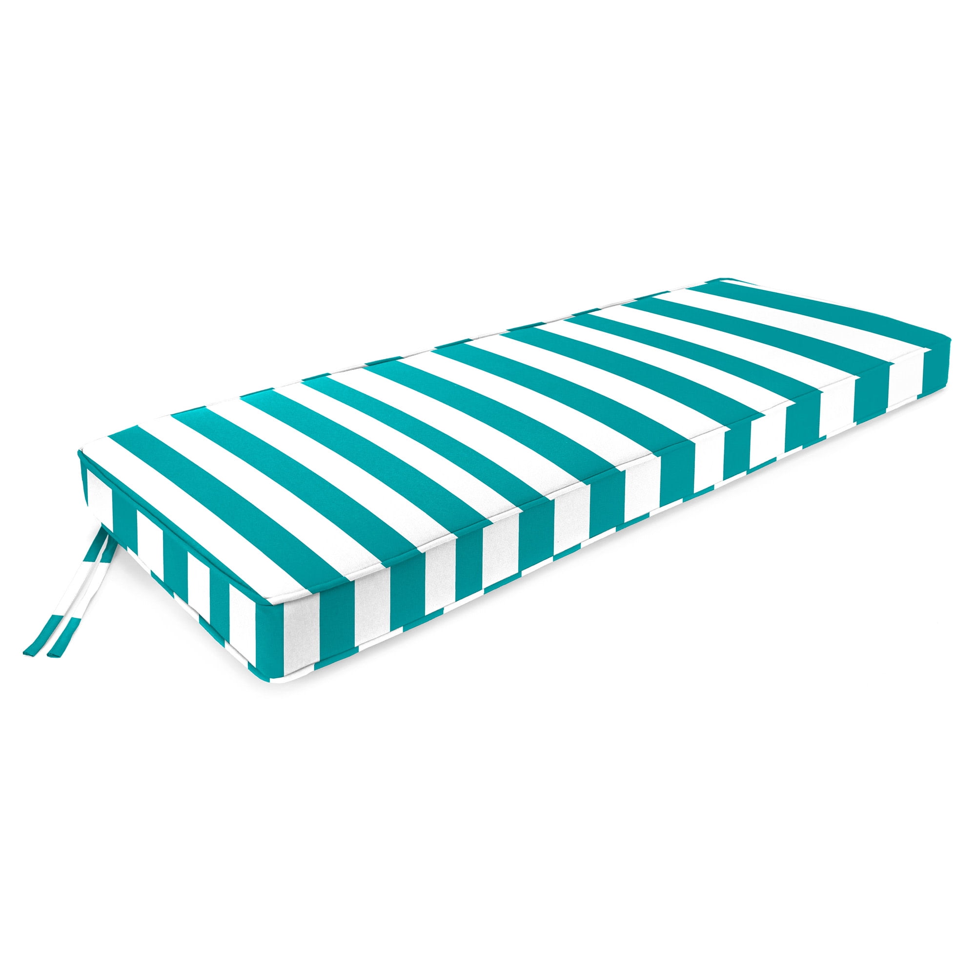 Jordan Manufacturing 47" x 17" Awning Turquoise Stripe Rectangular Outdoor Settee Swing Bench Cushion with Ties and Welt