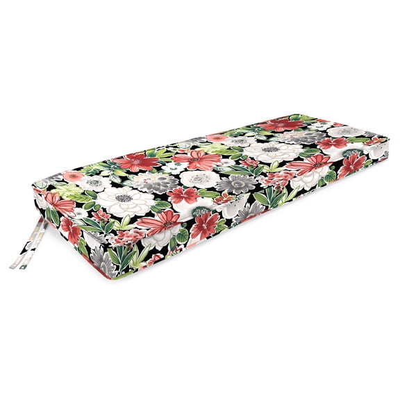 Jordan Manufacturing 47" x 17" Tamani Black Floral Rectangular Outdoor Settee Swing Bench Cushion with Ties and Welt