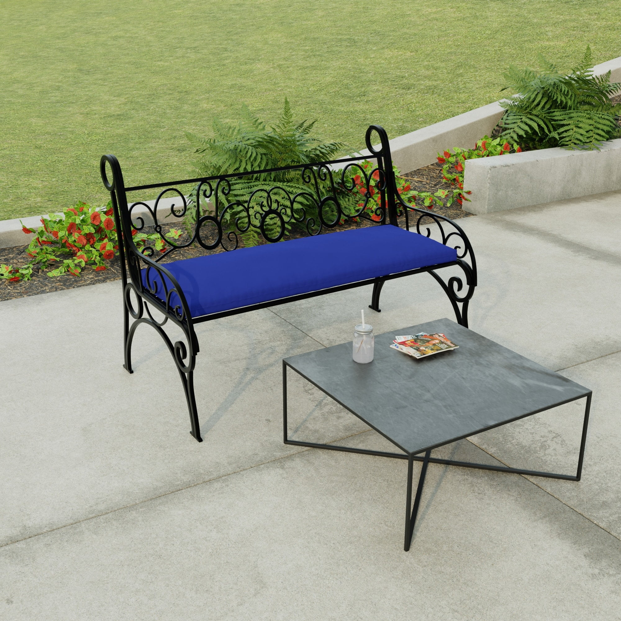 Jordan Manufacturing 48 x 18 Blue Solid Outdoor Bench Cushion with Ties Walmart