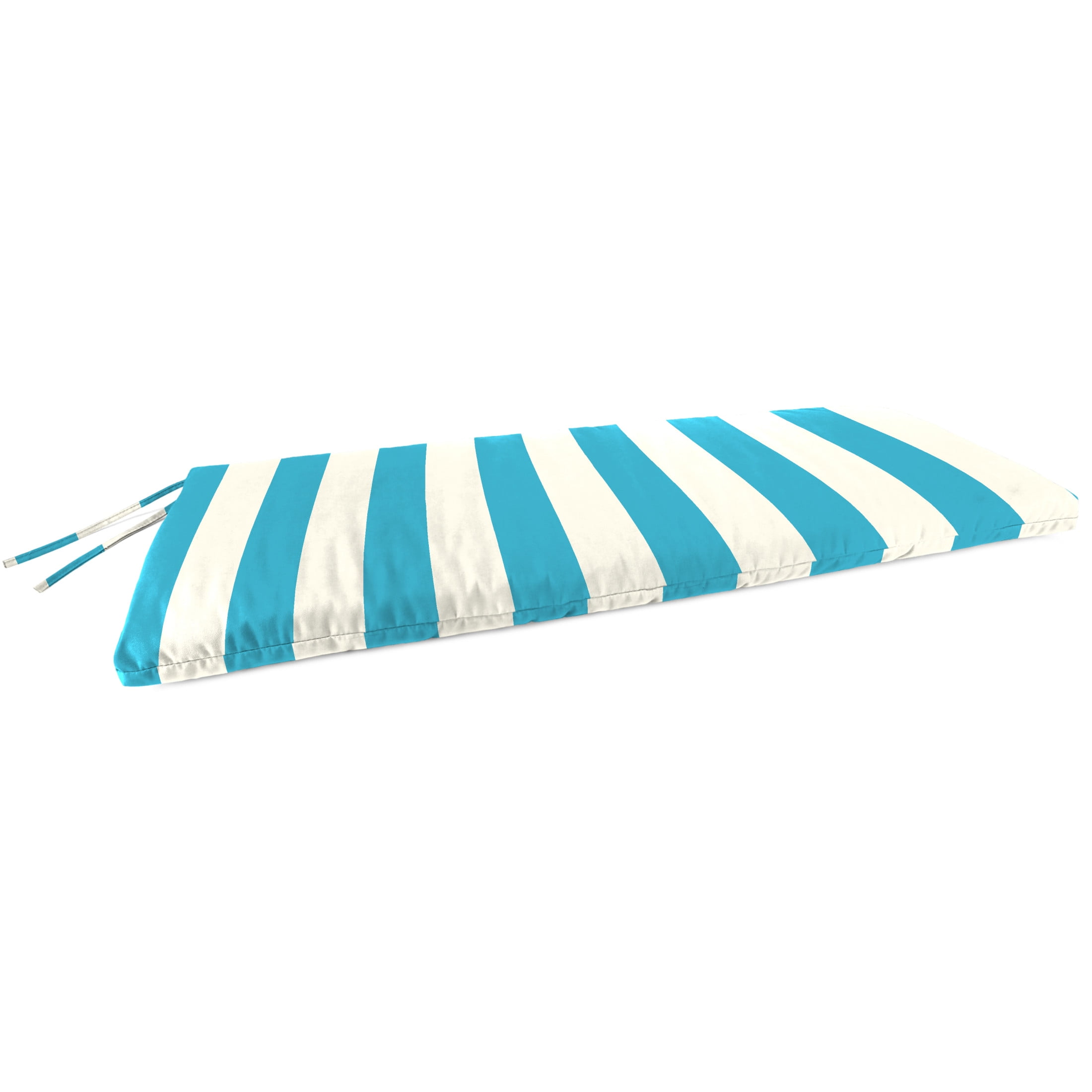 Jordan Manufacturing 48" x 18" Cabana Turquoise Stripe Rectangular Outdoor Settee Swing Bench Cushion with Ties