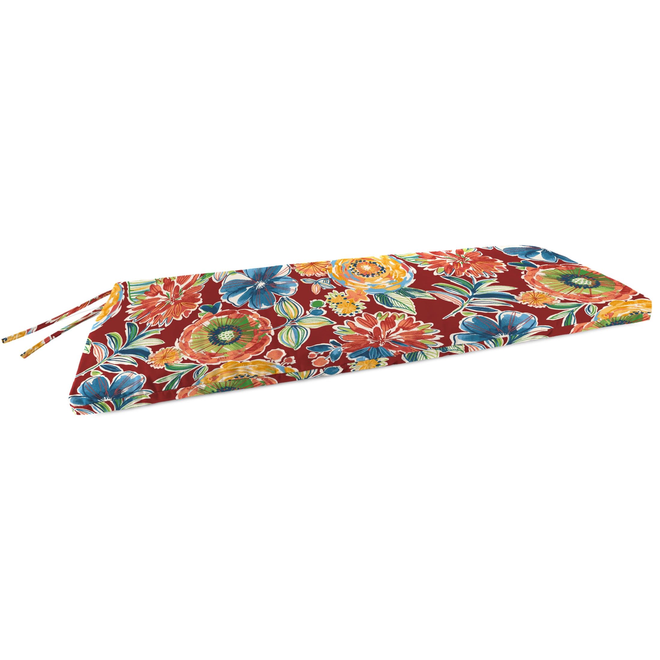 Jordan Manufacturing 48" x 18" Colsen Berry Red Floral Rectangular Outdoor Settee Swing Bench Cushion with Ties