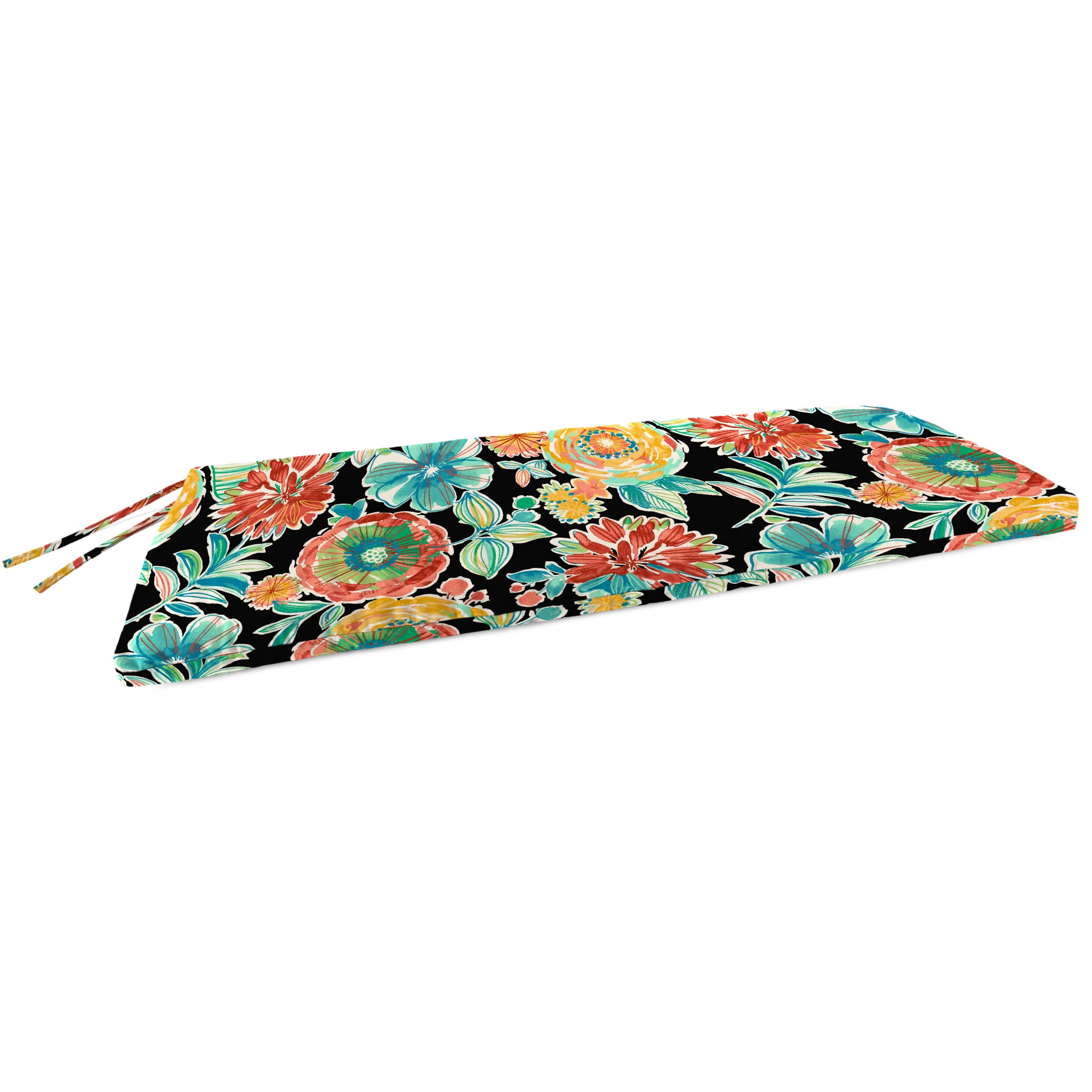 Jordan Manufacturing 48" x 18" Colsen Noir Black Floral Rectangular Outdoor Settee Swing Bench Cushion with Ties