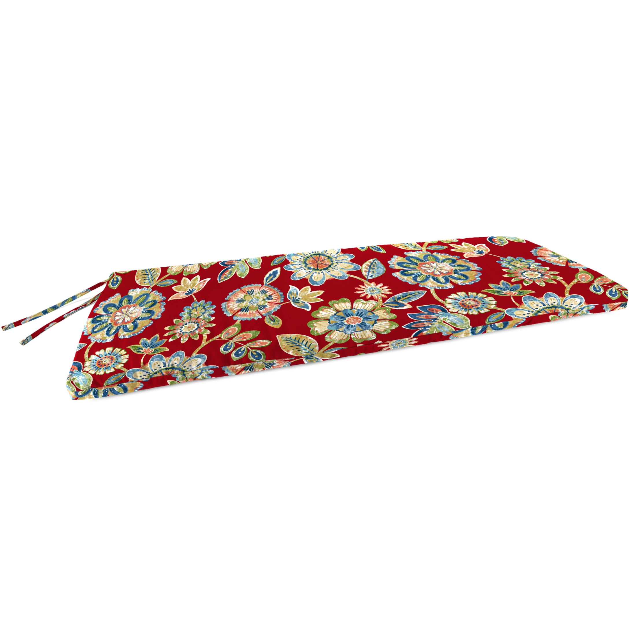 Daelyn Cherry Red Floral Outdoor Bench Cushion with Ties