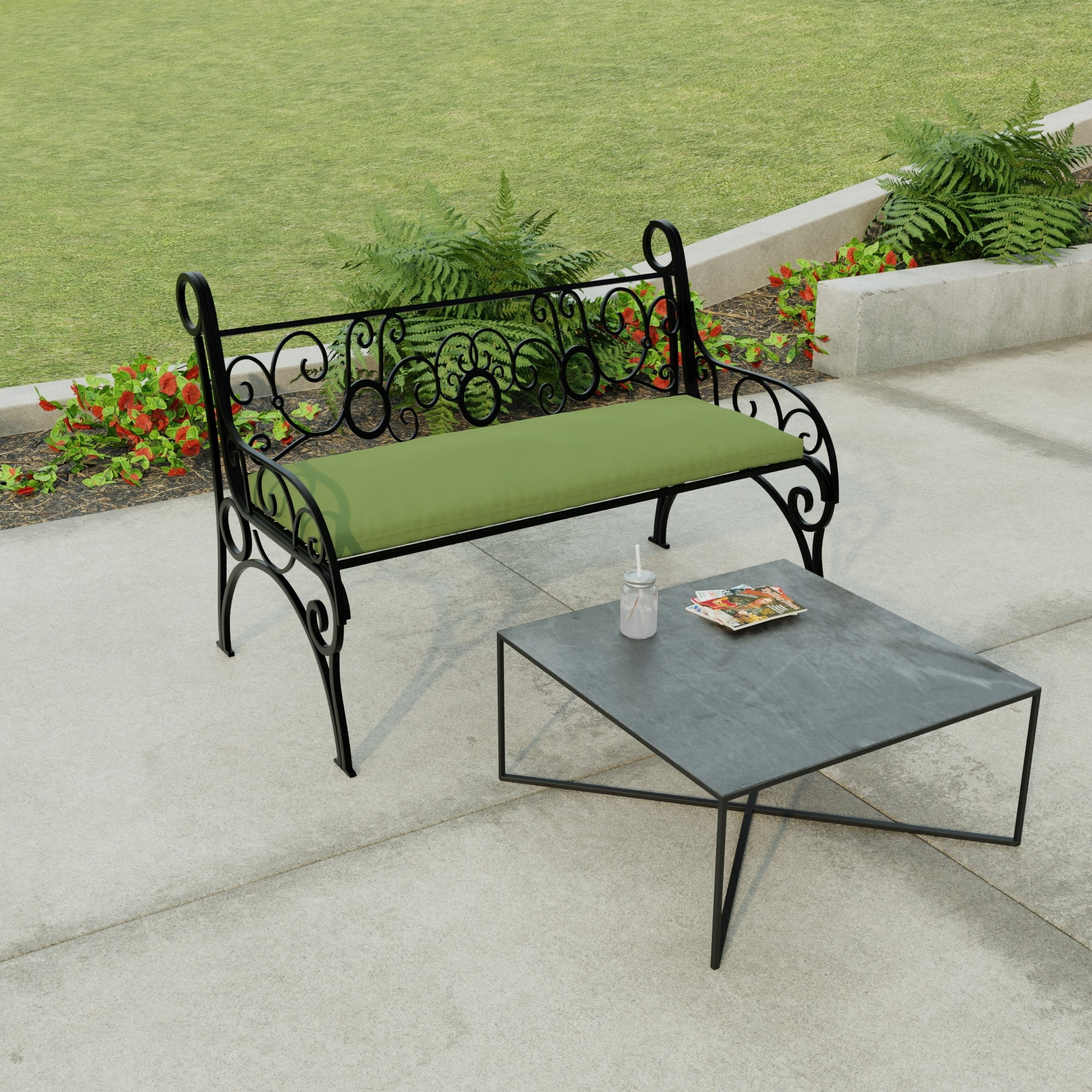 Jordan Manufacturing 48" x 18" Green Solid Outdoor Bench Cushion with
