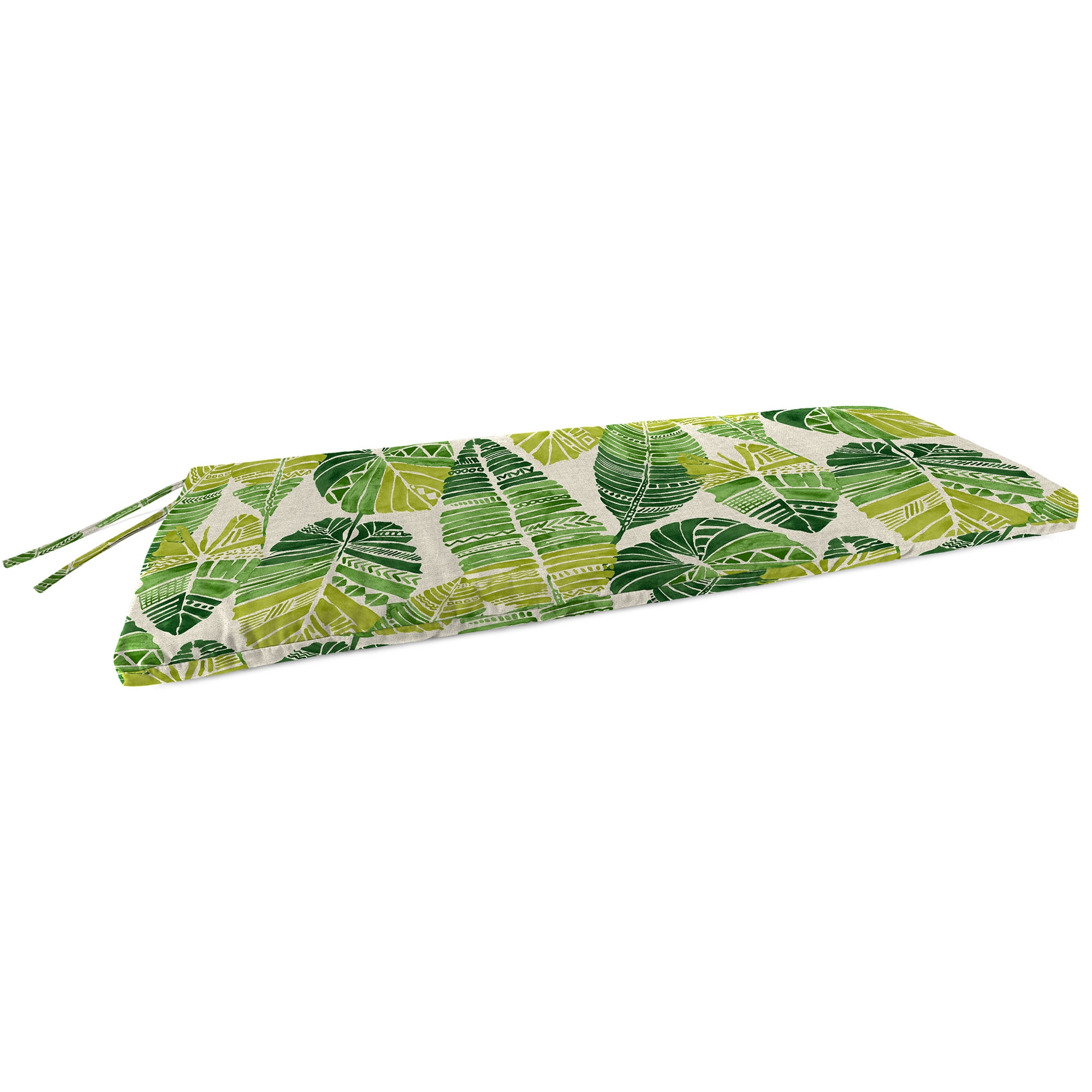 Hixon Palm Green Leaves Rectangular Outdoor Bench Cushion with Ties