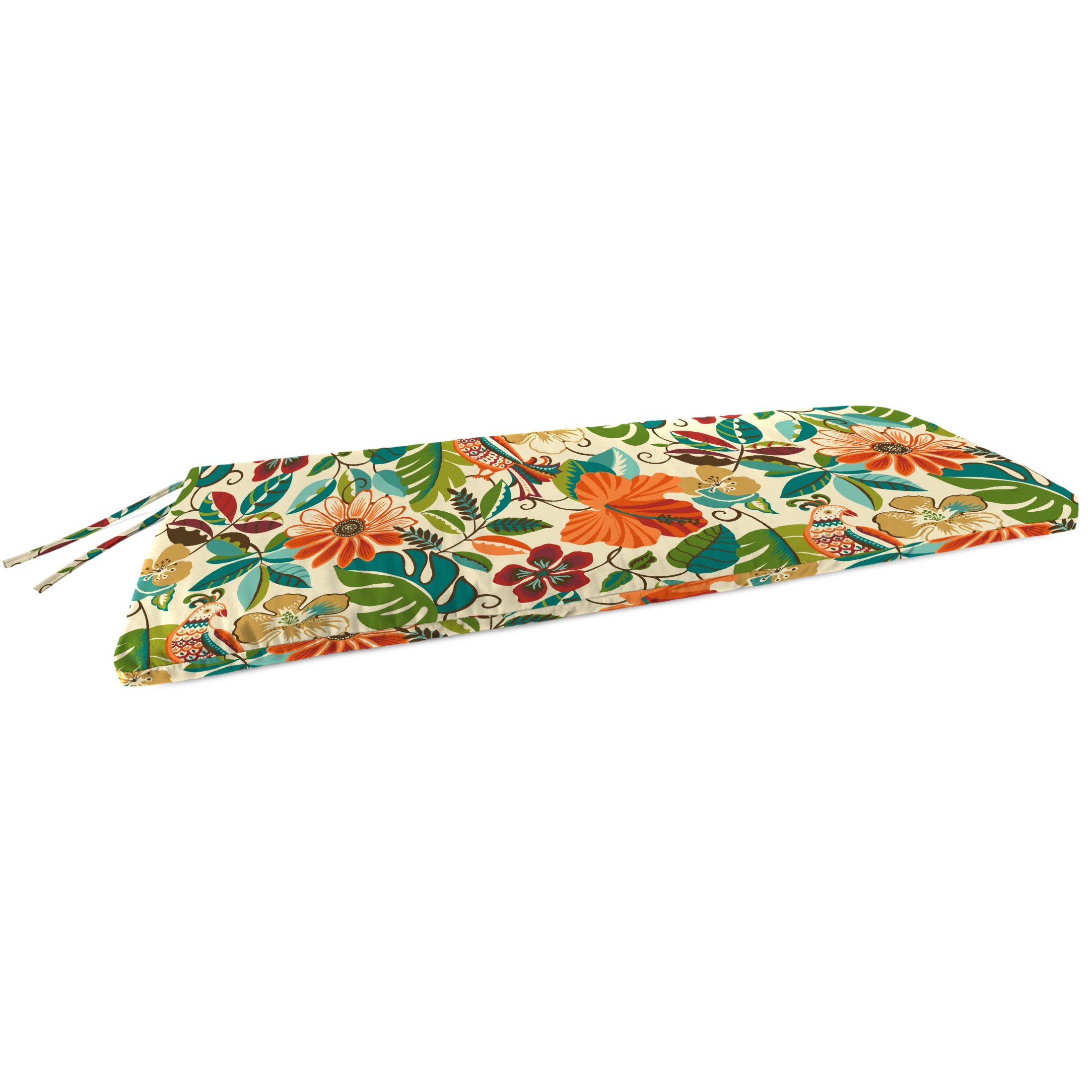 Jordan Manufacturing 48" x 18" Lensing Jungle Multicolor Floral Rectangular Outdoor Settee Swing Bench Cushion with Ties