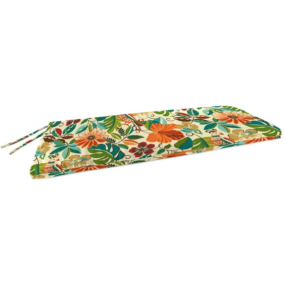 Jordan Manufacturing 48" x 18" Lensing Jungle Multicolor Floral Rectangular Outdoor Settee Swing Bench Cushion with Ties