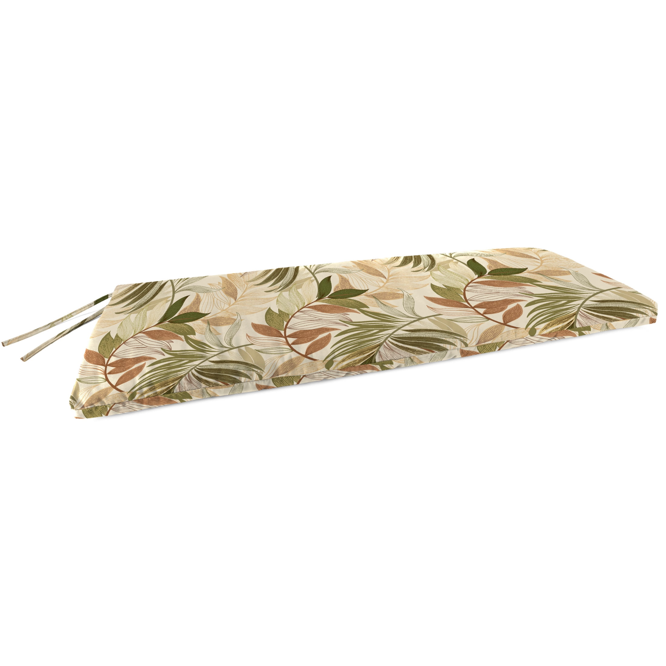 Jordan Manufacturing 48" x 18" Oasis Nutmeg Beige Leaves Rectangular Outdoor Settee Swing Bench Cushion with Ties