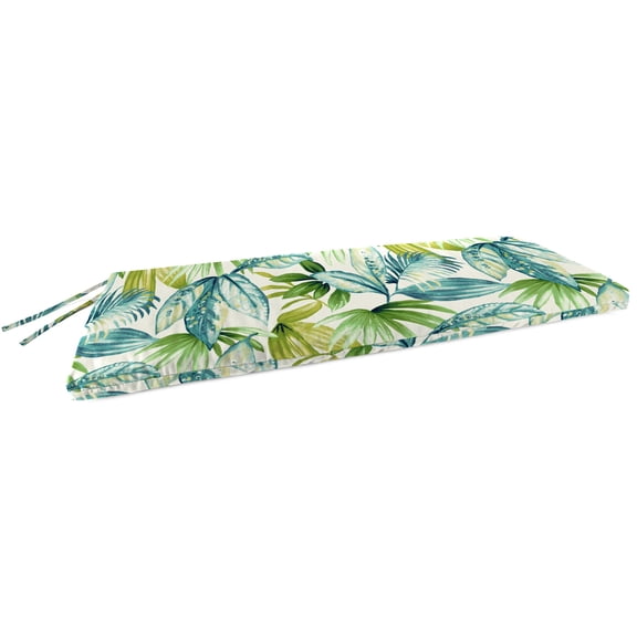 Jordan Manufacturing 48" x 18" Seneca Caribbean Turquoise Leaves Rectangular Outdoor Settee Swing Bench Cushion with Ties