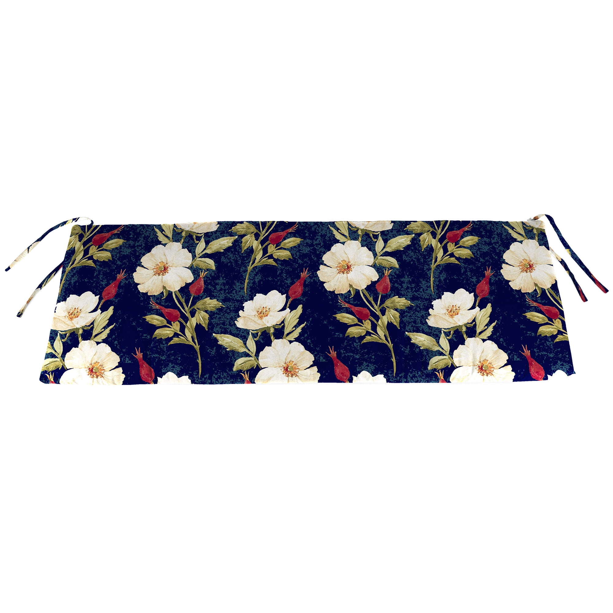 Jordan Manufacturing 48" x 19.5" Rose Garden Navy Floral Rectangular Outdoor Settee Swing Bench Cushion with Ties