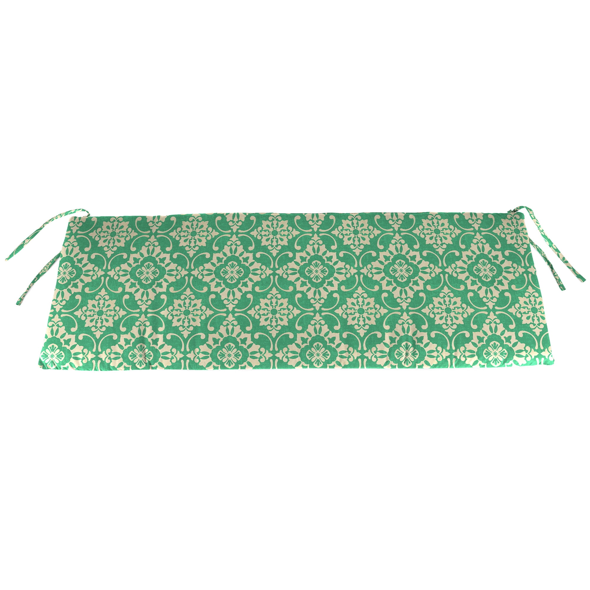 Jordan Manufacturing 48" x 19.5" Scampi Emerald Green Medallion Rectangular Outdoor Settee Swing Bench Cushion with Ties