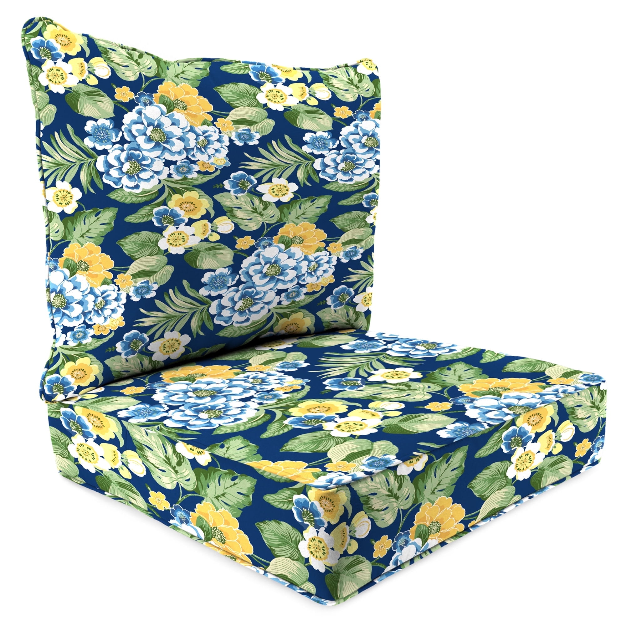 Jordan Manufacturing 48" x 24" Binessa Lapis Blue Floral Rectangular Outdoor Deep Seat Chair Cushion Set with Welt