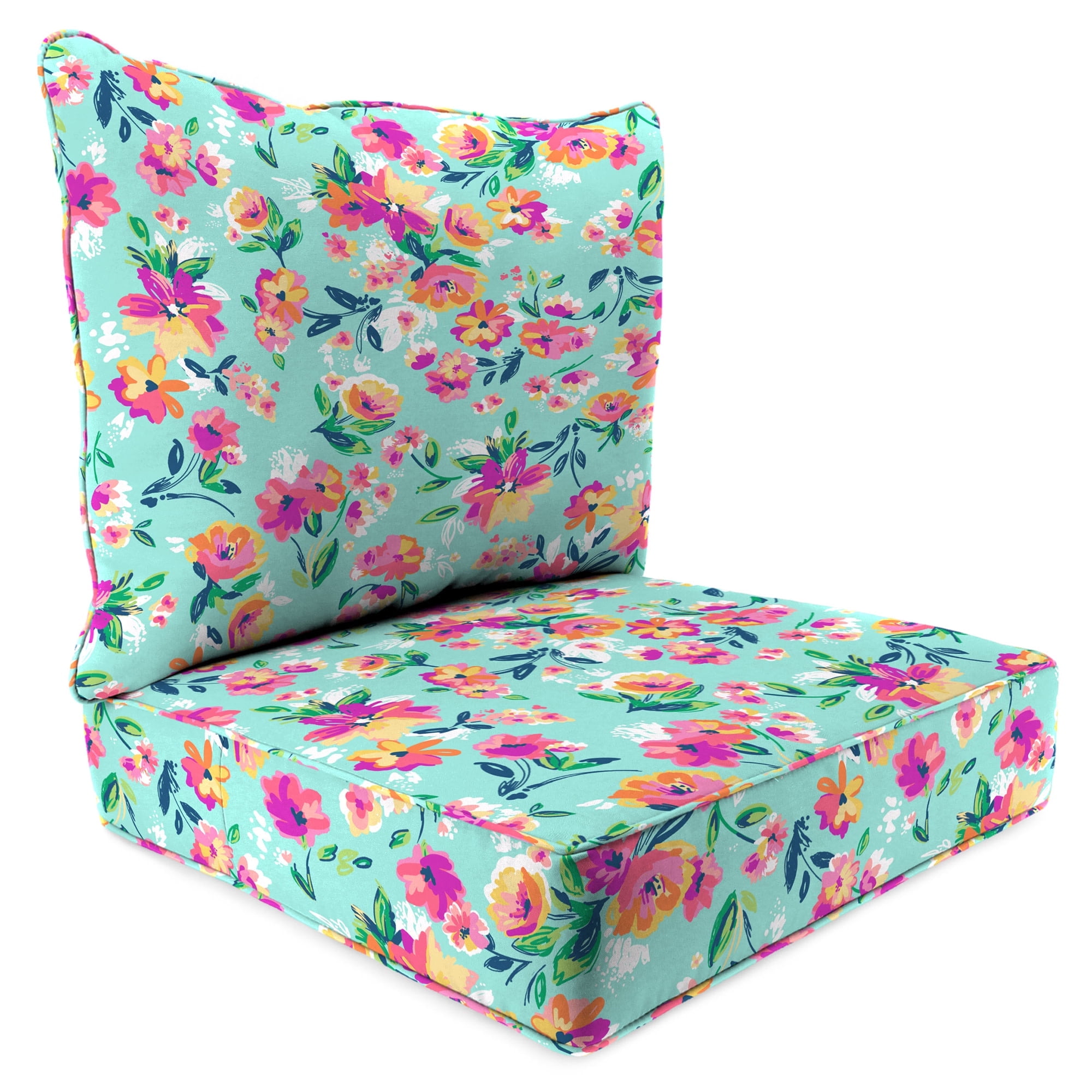 Jordan Manufacturing 48" x 24" Camryn Vibrant Aqua Floral Rectangular Outdoor Deep Seat Chair Cushion Set with Welt
