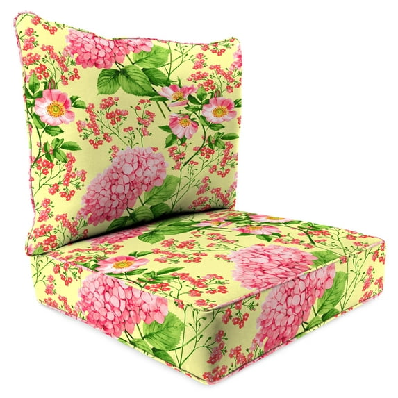 Jordan Manufacturing 48" x 24" Sky Camellia Yellow Floral Rectangular Outdoor Deep Seat Chair Cushion Set with Welt
