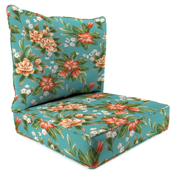 Jordan Manufacturing 48" x 24" Tory McCaw Aqua Floral Rectangular Outdoor Deep Seat Chair Cushion Set with Welt