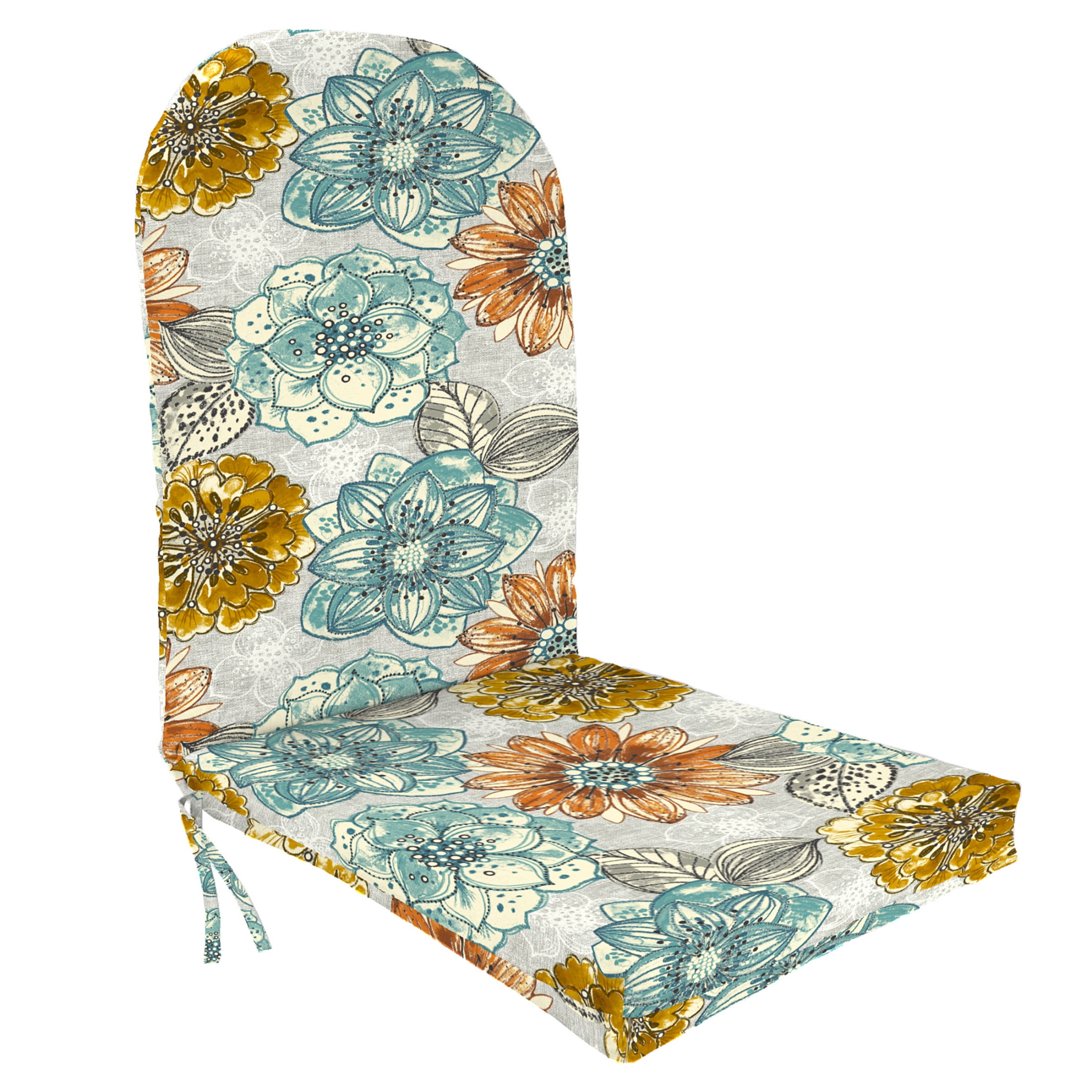 Jordan Manufacturing 50.5" x 19" Bridget Carmel Aqua Floral Rectangular Outdoor Adirondack Chair Cushion with Ties