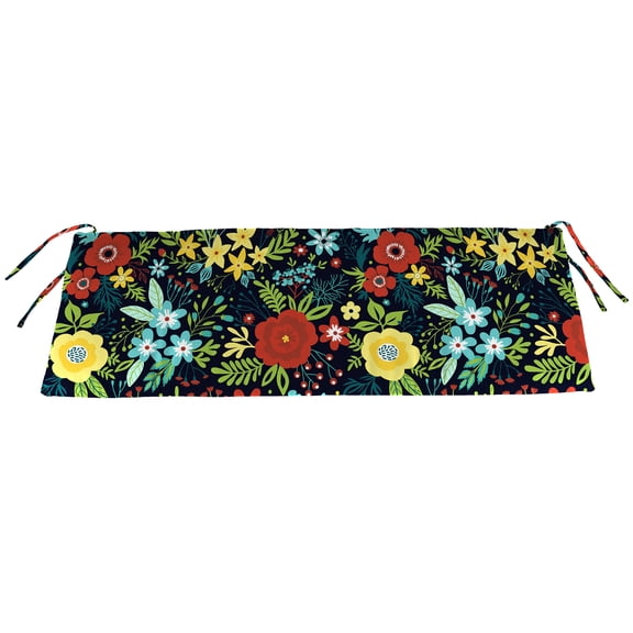 Jordan Manufacturing 54" x 18.5" Black Floral Rectangular Outdoor Settee Swing Bench Cushion with Ties
